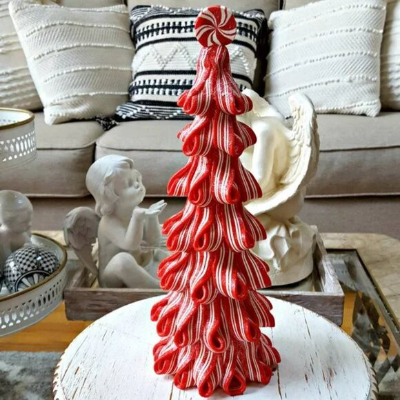 SHABBY Chic RIBBON Candy PEPPERMINT TREE DECOR - Picture 4 of 4